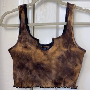 Brown acid wash cropped tank top